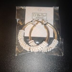 Gold and White Beaded Hoop Earrings